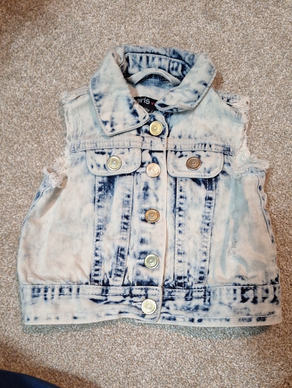 Girls Light Wash Distressed Denim Vest